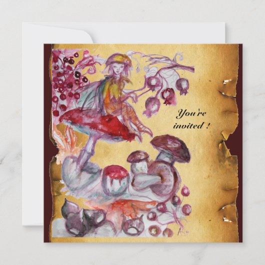 MAGISCHE FOLLETT VON MUSHROOMEN Perchment Einladung (Vorderseite)