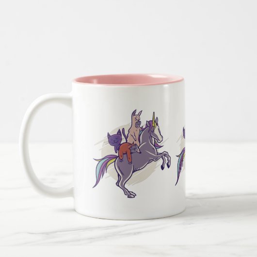 Magische Freunde | Einhorn, Alpaca, Kitten, Sloth Zweifarbige Tasse (Links)