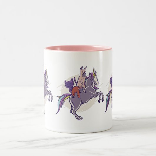 Magische Freunde | Einhorn, Alpaca, Kitten, Sloth Zweifarbige Tasse (Mittel)