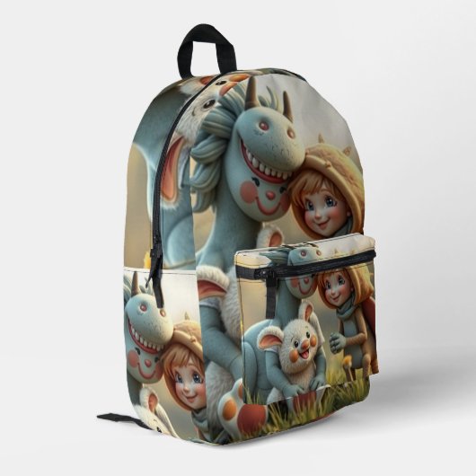 „Magische Freunde im Blütenland“ Bedruckter Rucksack (Rückseitige Ecke links)