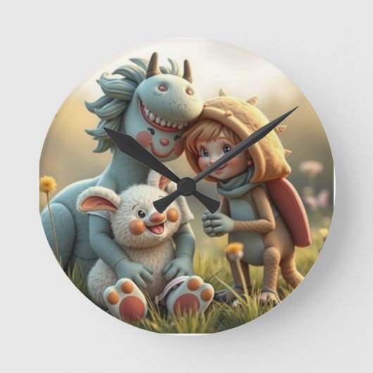 „Magische Freunde im Blütenland“ Runde Wanduhr (Vorderseite)