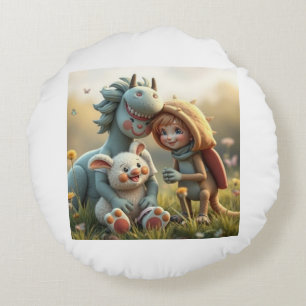 „Magische Freunde im Blütenland“ Rundes Kissen