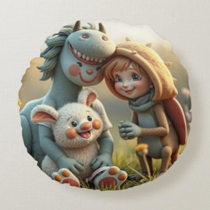 „Magische Freunde im Blütenland“ Rundes Kissen