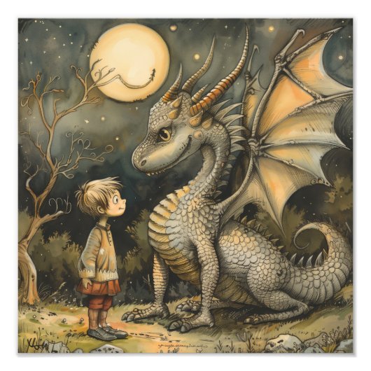 Magische Freundschaft: Dragon und Child AI generie Fotodruck (Vorne)