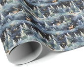 Magische, frostige, Reindeer Sleigh Landschaft Geschenkpapier (Rolleneckpunkt)