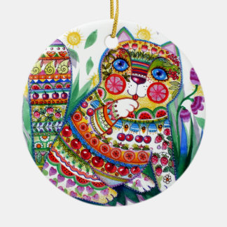 magische Frühlingskatze Keramik Ornament