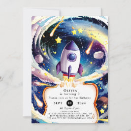 Magische Galaxie-Rakete zum Geburtstag Einladung