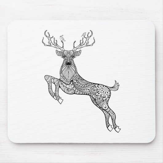 Magische gehörnte Rotwild mit Vogel-Gekritzel Mousepad (Vorne)