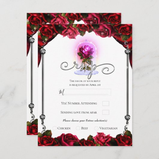 Magische glatte Rote Rose White Gold Silver UAWG Einladung (Vorne/Hinten)