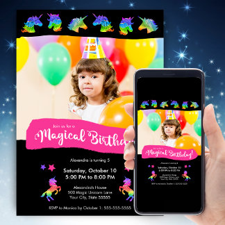 Magische Glitzer Unicorn Foto Geburtstagsparty Einladung