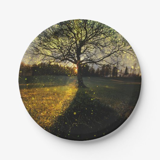 Magische Glühwürmchen, traumhafte Landschaft Pappteller (Vorderseite)