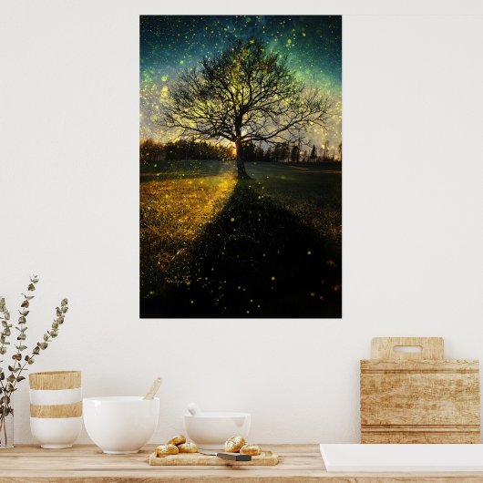 Magische Glühwürmchen, traumhafte Landschaft Poster (Küche)