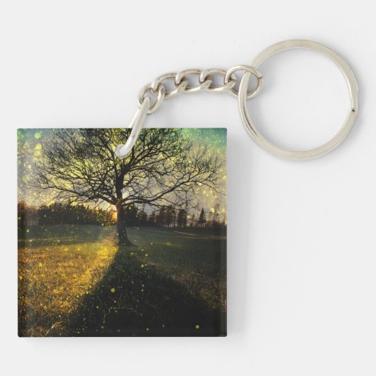 Magische Glühwürmchen, traumhafte Landschaft Schlüsselanhänger (Rückseite)