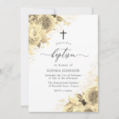 Magische Gold-Blume mit Glitzer-Taufe Einladung (Vorderseite)