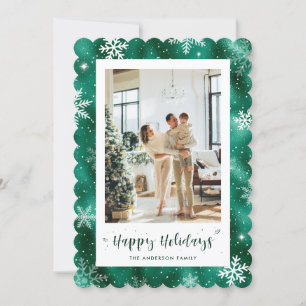 Magische Green Snowy Foto Holiday Cards Feiertagskarte