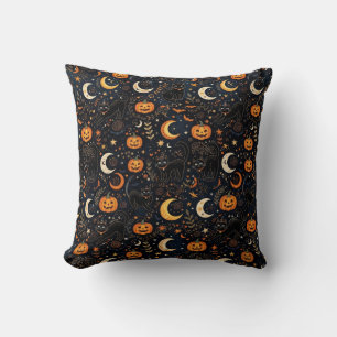 Magische gruselige schwarze Katze und Mond Kissen