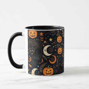 Magische gruselige schwarze Katze und Mond Tasse