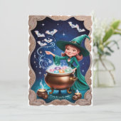 Magische Halloween-Hexe mit Cauldron Karte (Stehend Vorderseite)