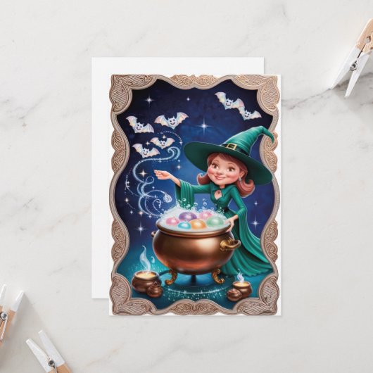 Magische Halloween-Hexe mit Cauldron Karte (Vorderseite/Rückseite Beispiel)