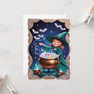 Magische Halloween-Hexe mit Cauldron Karte