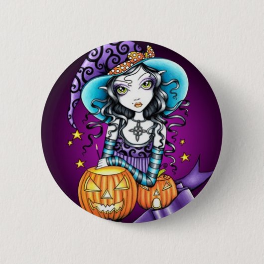 Magische HALLOWEEN Kürbis-Hexe Lisas Button (Vorderseite)