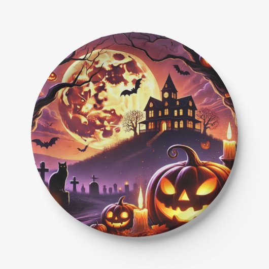 Magische Halloween-Night-Szene 🎃 🎃 🎃 🎃 Pappteller (Vorderseite)