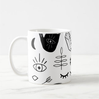 Magische Hände, Mond, ethnisches Muster. Kaffeetasse