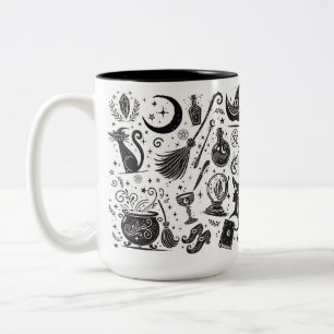 Magische Hexe Whimsical Wiccan Heidin Schwarz & We Zweifarbige Tasse