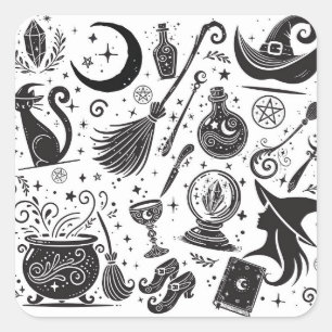 Magische Hexe Whimsical Wiccan Heidnische Party Quadratischer Aufkleber
