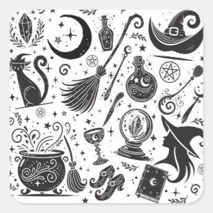 Magische Hexe Whimsical Wiccan Heidnische Party Quadratischer Aufkleber