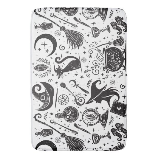 Magische Hexe Whimsical Wiccan Pagan Black & White Badematte (Vorderseite Vertikal)