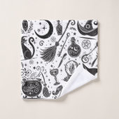 Magische Hexe Whimsical Wiccan Pagan Black & White Badhandtuch Set (Waschlappen)