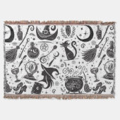 Magische Hexe Whimsical Wiccan Pagan Black & White Decke (Vorderseite)