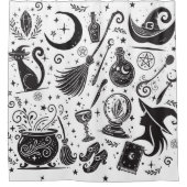 Magische Hexe Whimsical Wiccan Pagan Black & White Duschvorhang (Vorderseite)