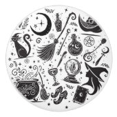Magische Hexe Whimsical Wiccan Pagan Black & White Keramikknauf (Vorderseite)