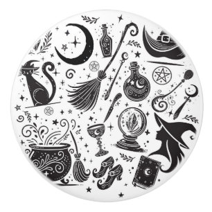 Magische Hexe Whimsical Wiccan Pagan Black & White Keramikknauf