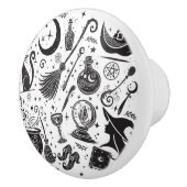 Magische Hexe Whimsical Wiccan Pagan Black & White Keramikknauf (Rechts)