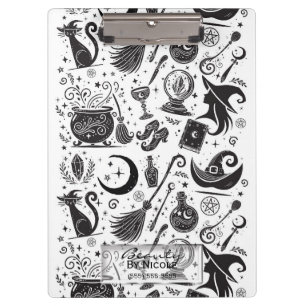 Magische Hexe Whimsical Wiccan Pagan Black & White Klemmbrett