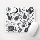 Magische Hexe Whimsical Wiccan Pagan Black & White Mousepad (Mit Mouse)