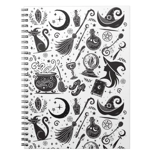 Magische Hexe Whimsical Wiccan Pagan Black & White Notizblock (Vorderseite)