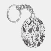 Magische Hexe Whimsical Wiccan Pagan Black & White Schlüsselanhänger (Vorderseite links)