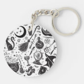 Magische Hexe Whimsical Wiccan Pagan Black & White Schlüsselanhänger (Rückseite)