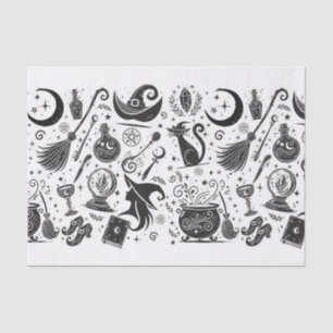 Magische Hexe Whimsical Wiccan Pagan Black & White Seidenpapier