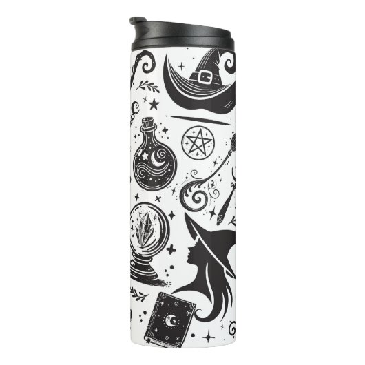 Magische Hexe Whimsical Wiccan Pagan Black & White Thermosbecher (Nach rechts gedreht)