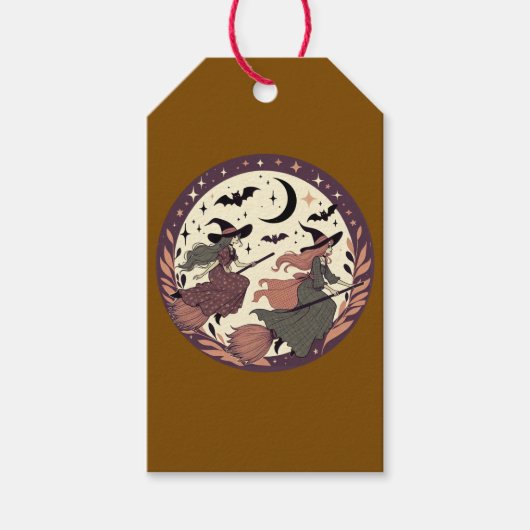 Magische Hexenflug - Halloween-Mondlichtszene Geschenkanhänger (Vorderseite)