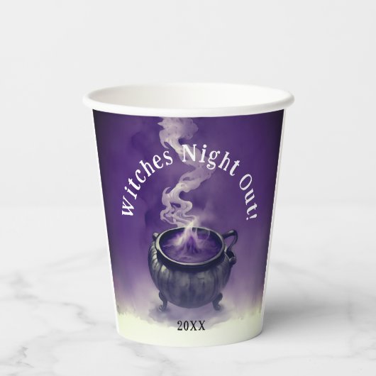 Magische Hexen'Night Out Lila Cauldron Party Pappbecher (Rückseite)