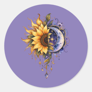 Magische Himmels-Sonne-und-Mond-Blumen-Kunstaufkle Runder Aufkleber