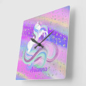 Magische Hübsche Einhorn-Silberstars Quadratische Wanduhr (Winkel)