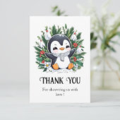 Magische Hübsche Pinguin-Kinderdusche Dankeskarte (Stehend Vorderseite)