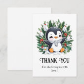 Magische Hübsche Pinguin-Kinderdusche Dankeskarte (Vorne/Hinten)